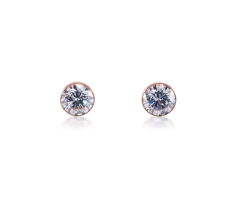 ER101RG B.Tiff 1 ct Rose Gold Plated Stainless Steel Solitaire Stud Earrings