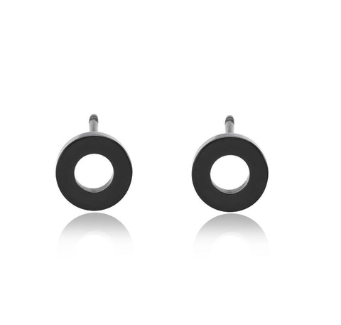 ER001B B.Tiff Open Circle Black Anodized Stainless Steel Stud Earrings