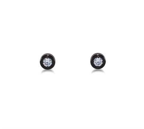 ER002B B.Tiff Pave Black Anodized Stainless Steel Solitaire Stud Earrings