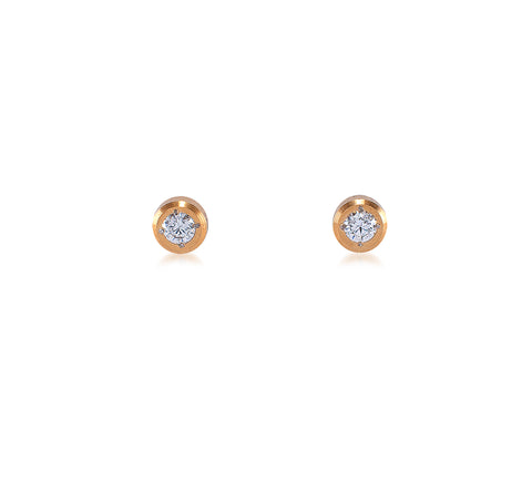 ER002RG B.Tiff Pave Rose Gold Plated Stainless Steel Solitaire Stud Earrings