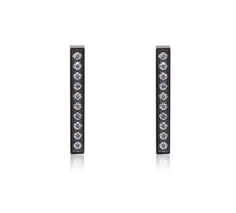 ER107B B.Tiff 9-Stone Short Bar Black Anodized Stainless Steel Earrings