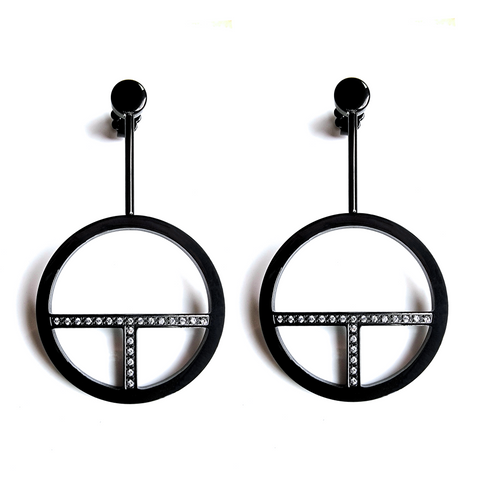 ER108B B.Tiff Logo T Bar Black Anodized Stainless Steel Earrings