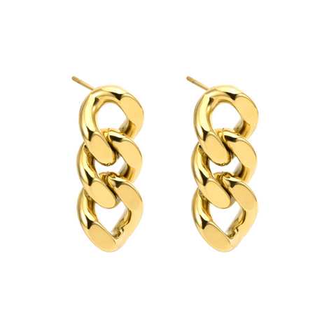 ER160G B.Tiff High Polish Gold Plated Cuban Link Stainless Steel Earrings