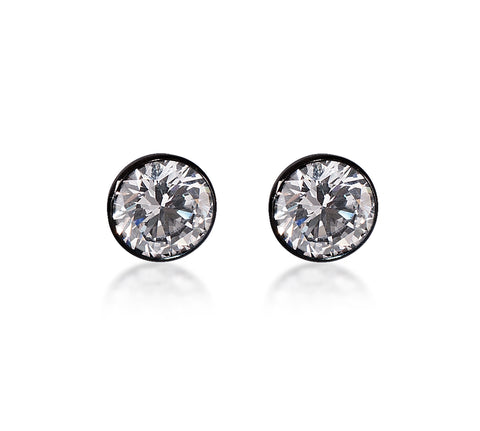 ER201B B.Tiff 2 ct Solitaire Black Anodized Stainless Steel Stud Earrings