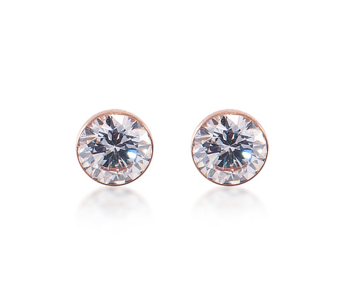 ER201RG B.Tiff 2 ct Solitaire Rose Gold Plated Stainless Steel Stud Earrings