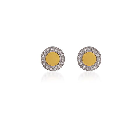 ER207B B.Tiff Pave 15-Stone Black Center Stainless Steel Halo Earrings