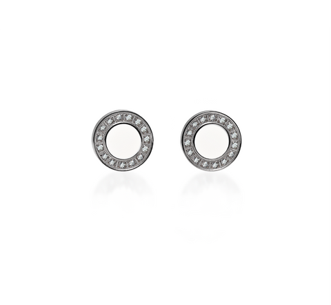 ER207B B.Tiff Pave 15-Stone Black Center Stainless Steel Halo Earrings