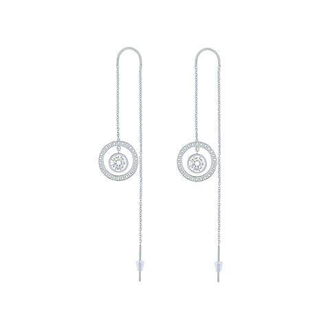ER215G B.Tiff Thread Dangling Pave Circle 1 ct Solitaire Gold Plated Stainless Steel Earrings