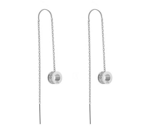 ER228RG B.Tiff Thread Dangling Circle Rose Gold Plated Stainless Steel Pave Earrings