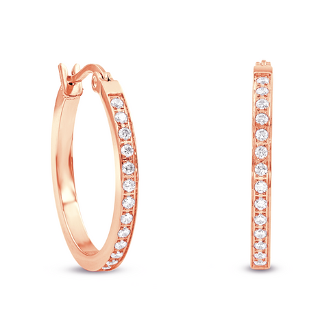 ER310RG B.Tiff Pave 28-Stone Classic Rose Gold Plated Stainless Steel Small Hoop Earrings