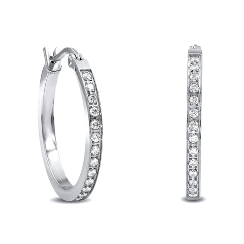 ER310W B.Tiff Pave 28-Stone Classic Stainless Steel Small Hoop Earrings