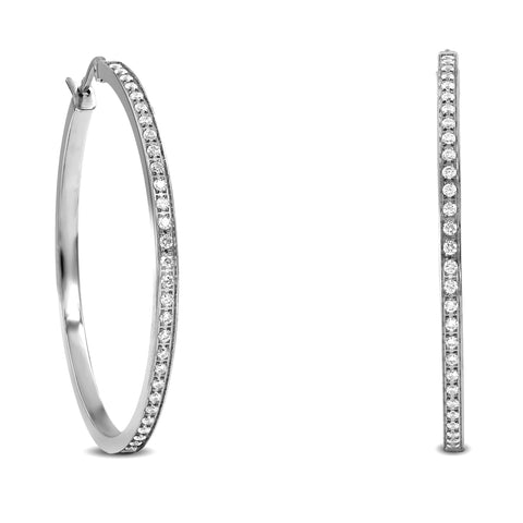 ER317W B.Tiff Pave 58-Stone Classic Stainless Steel Large Hoop Earrings