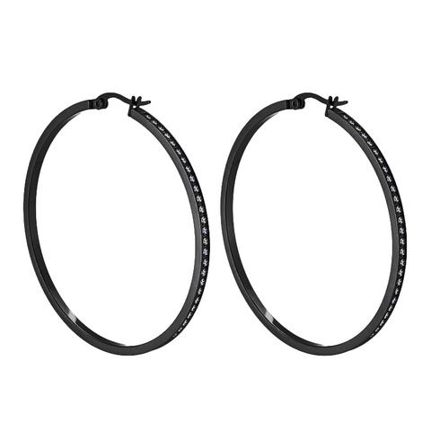 ER322G B.Tiff Pave 146-Stone Big Gold Plated Stainless Steel Hoop Earrings