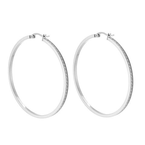 ER322G B.Tiff Pave 146-Stone Big Gold Plated Stainless Steel Hoop Earrings