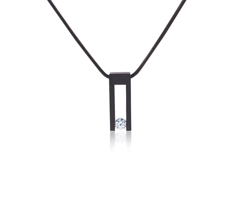 PT089B B.Tiff Hollow Bar Black Anodized Stainless Steel Pendant Necklace