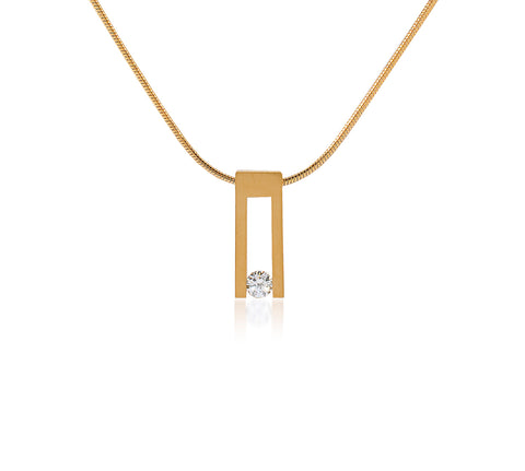 PT089G B.Tiff Hollow Bar Gold Plated Stainless Steel Pendant Necklace