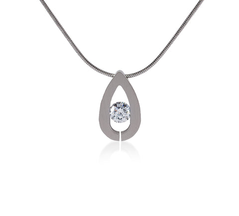 PT106W  B.Tiff Drop Stainless Steel Pendant Necklace