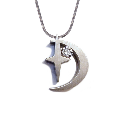 PT109 B.Tiff Crescent Moon Stainless Steel Pendant Necklace