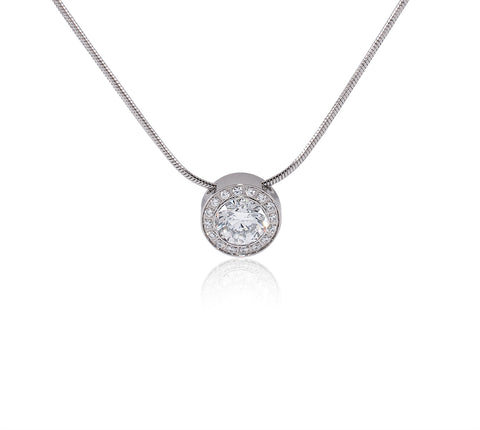 PT125W B.Tiff Aŭreolo 1ct Stainless Steel Halo Pendant Necklace