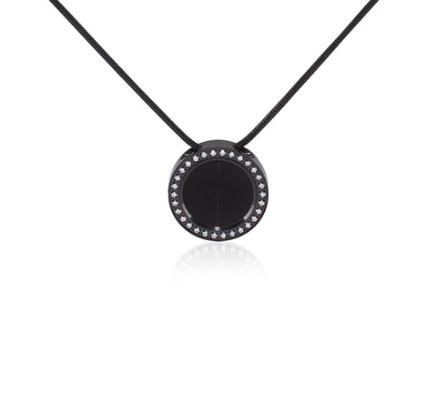 PT207B B.Tiff Pave 30-Stone Halo Black Anodized Stainless Steel Pendant Necklace