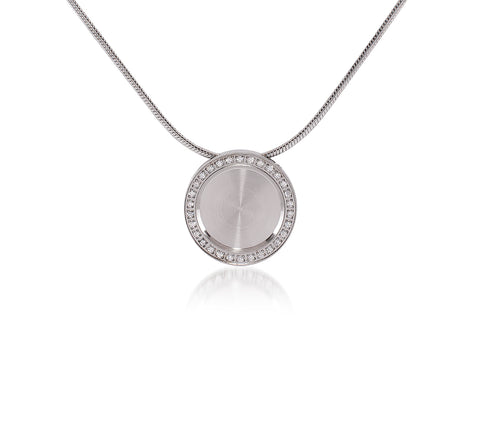 PT207W B.Tiff Pave 30-Stone Halo Stainless Steel Pendant Necklace