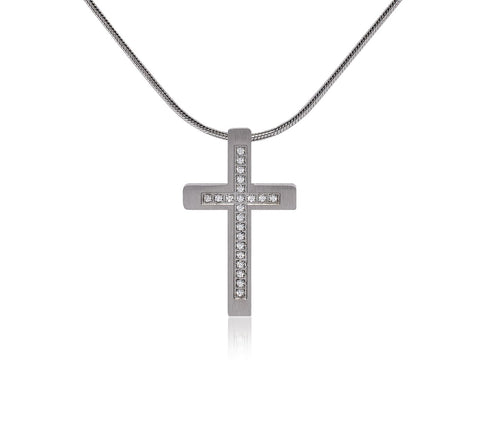 PT229G B.Tiff Pave Set Cross Gold Plated Stainless Steel Pendant