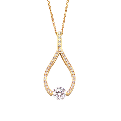 PT306W B.Tiff 1 ct Solitaire Pave Larme Stainless Steel Pendant Necklace