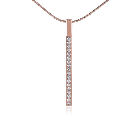 PT318RG B.Tiff Pave Rose Gold Plated Stainless Steel Bar Pendant