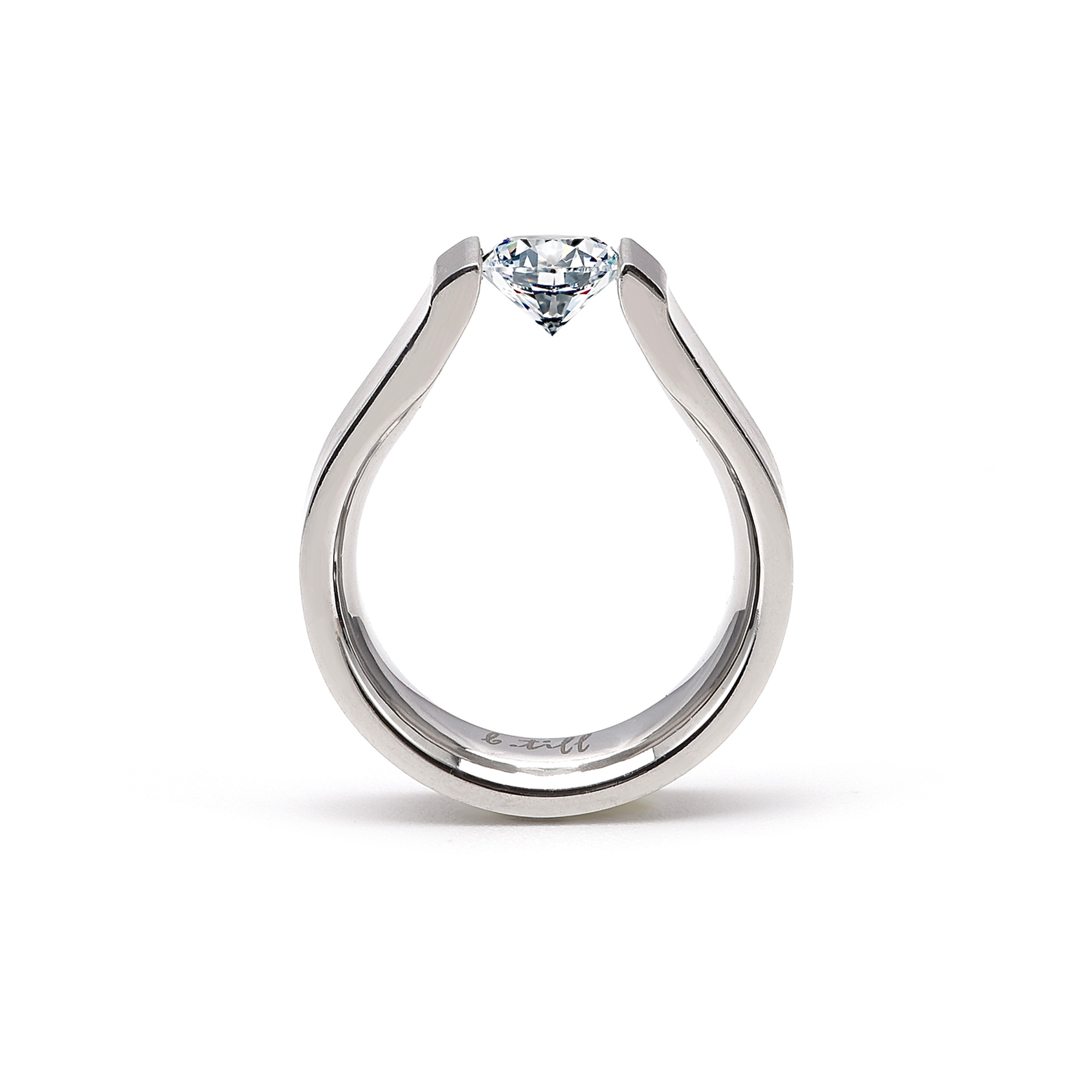 RG091W B.Tiff 1 Ct Round Stainless Steel Solitaire Curved Edge Engagem ...