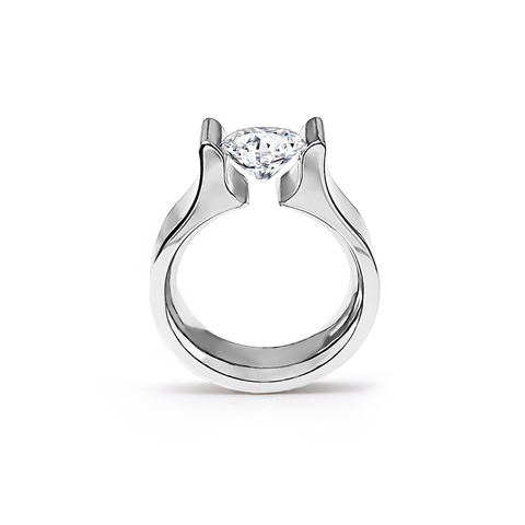 RG092W B.Tiff 1 ct Round Stainless Steel Solitaire Tall Edge Engagement Ring