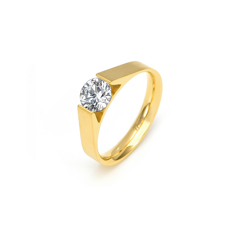 RG096G B.Tiff .75 ct Gold Plated Stainless Steel Round Solitaire Engagement Ring