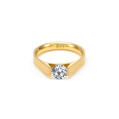 RG096G B.Tiff .75 ct Gold Plated Stainless Steel Round Solitaire Engagement Ring
