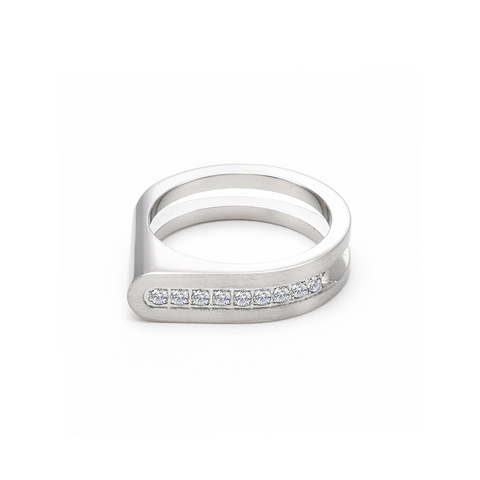 RG098 B.Tiff Pavé Carrée Stainless Steel Ring