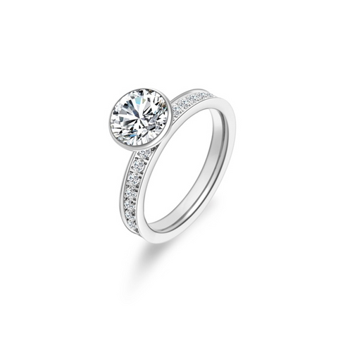 RG112W B.Tiff 2 ct Pavé Stainless Steel Eternity Solitaire Engagement Ring