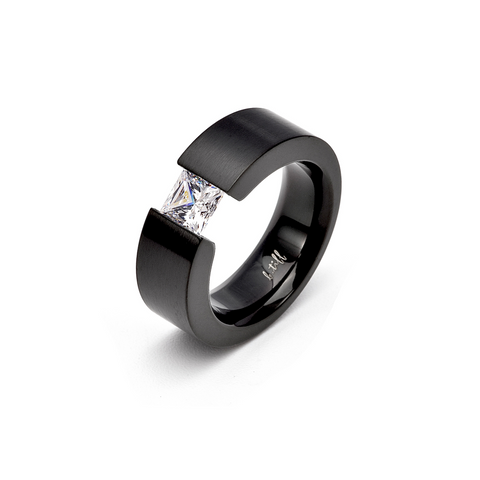 RG114B B.Tiff 1 ct Princess Cut Black Anodized Stainless Steel Solitaire Ring
