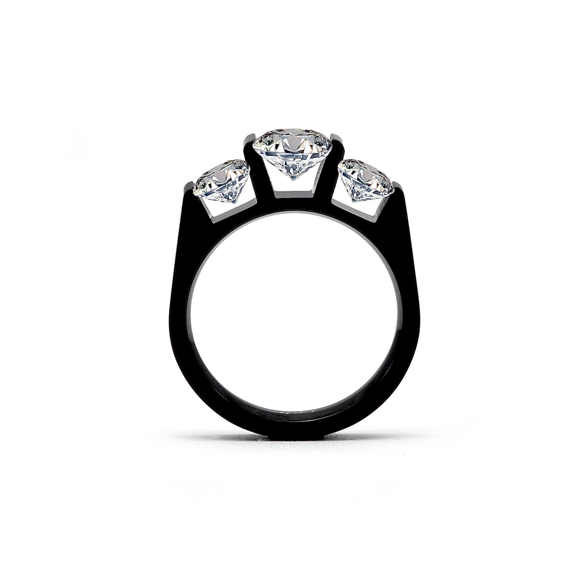 RG203B B.Tiff 3-Stone Cushion Cut Black Anodized Stainless Steel Engag ...