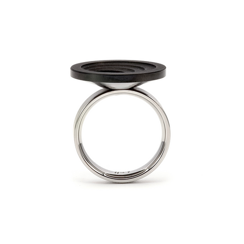 RG205B B.Tiff .12 ct Round Cut Anodized Titanium Stainless Steel Black Solitaire Disk Ring