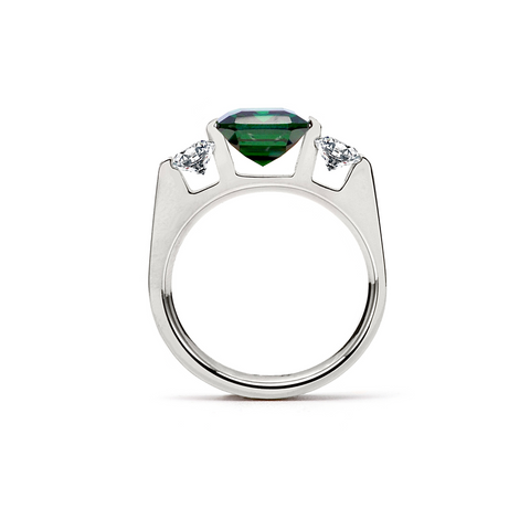 RG208GR B.Tiff 3-Stone 3 ct Green Emerald Cut Engagement Ring