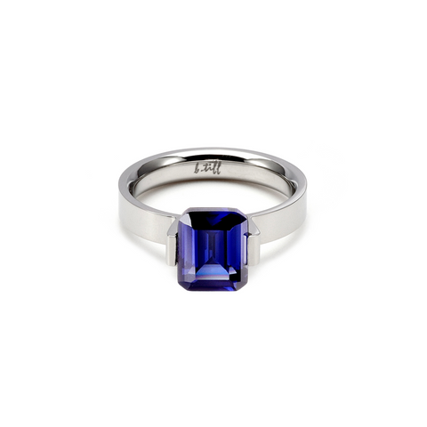 RG210BL B.Tiff 3 ct Blue Emerald Cut Stainless Steel Engagement Ring