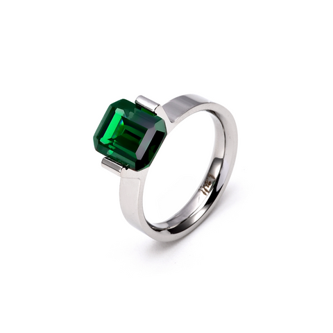 RG210GR B.Tiff 3 ct Green Emerald Cut Stainless Steel Engagement Ring