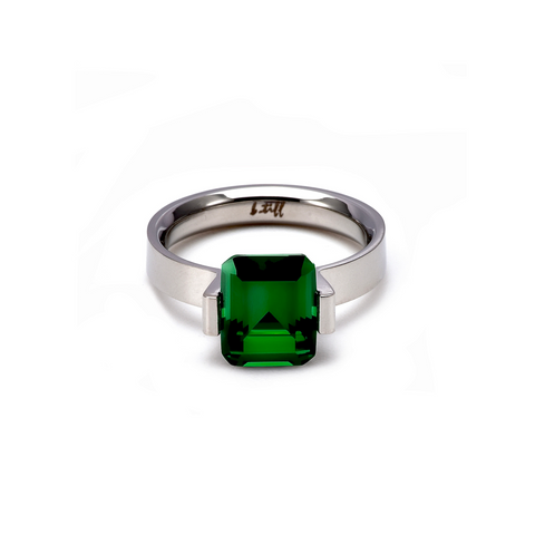 RG210GR B.Tiff 3 ct Green Emerald Cut Stainless Steel Engagement Ring