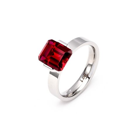 RG210WR B.Tiff 3 ct Red Emerald Cut Stainless Steel Engagement Ring