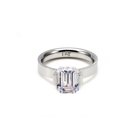 RG210WW B.Tiff 3 ct Emerald Cut Stainless Steel Engagement Ring