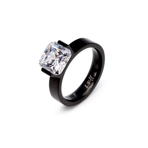 RG228B B.Tiff 2 ct Cushion Cut Black Anodized Stainless Steel Engagement Ring