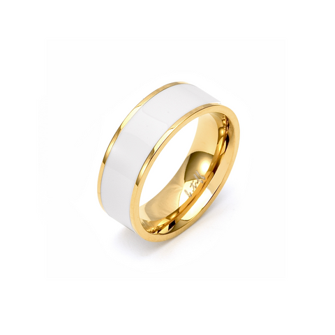 RG800GW B.Tiff 18K Gold Plated White Enamel Stainless Steel Ring